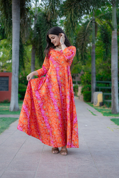 RANI PINK BANDHANI LONG DRESS