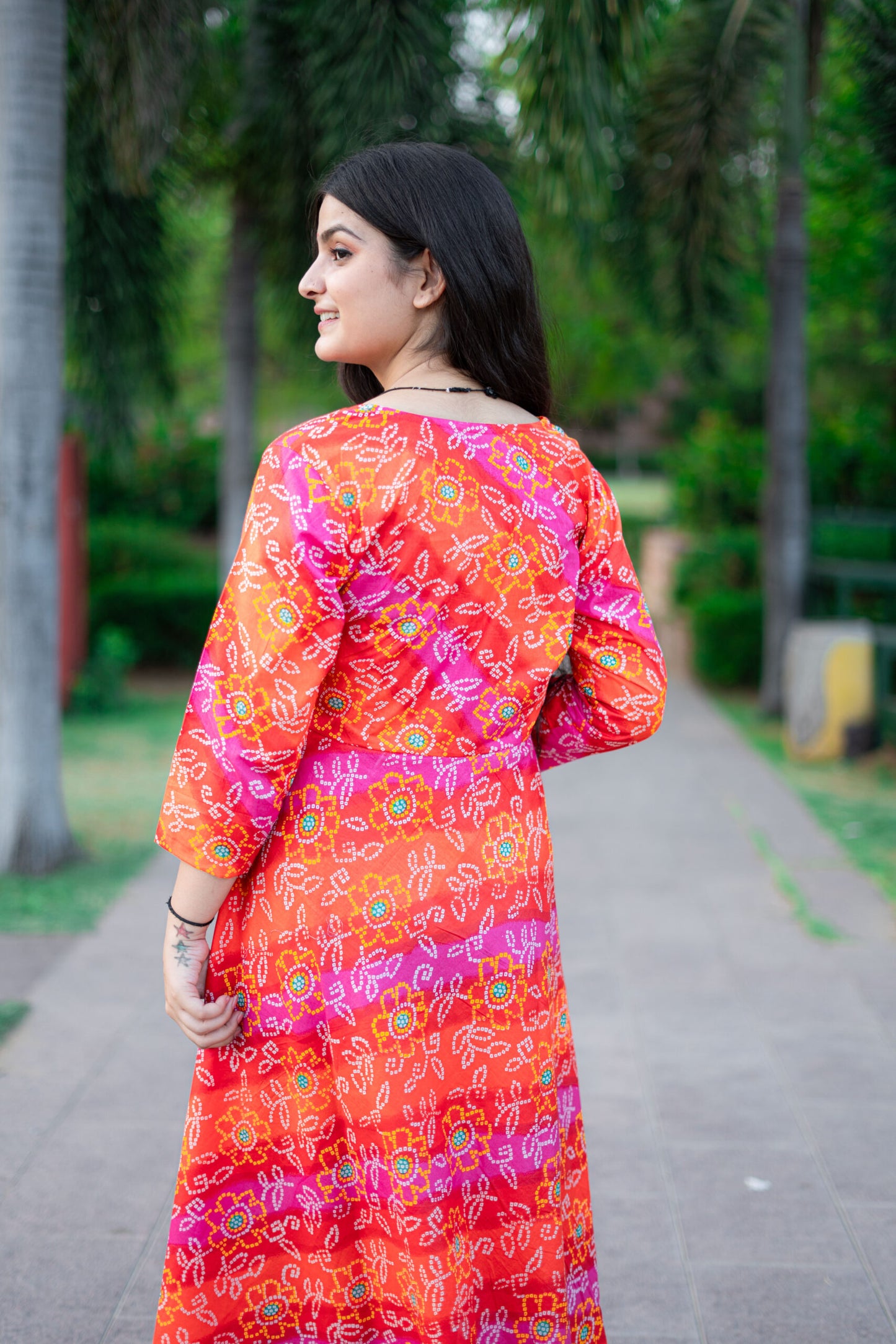 RANI PINK BANDHANI LONG DRESS